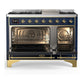 Ilve UM48FQNR3MBG Ilve Um48Fqnr3Mbg Majestic Iii 48 Inch Dual Fuel Range With 8 Burners And Griddle, Dual Function Burner Up To 25,000 Btu (Natural Gas, Solid Door, Midnight Blue, Brass)