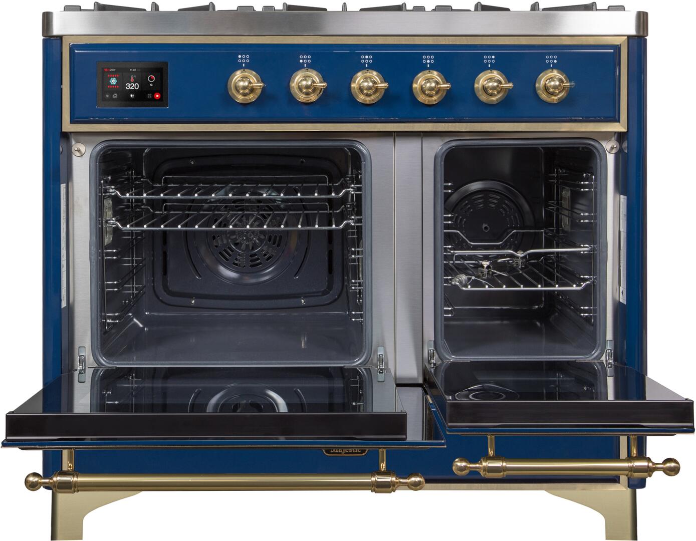 Ilve UMD10FDNS3MBG Majestic Ii 40 Inch Dual Fuel Natural Gas Freestanding Range In Blue With Brass Trim