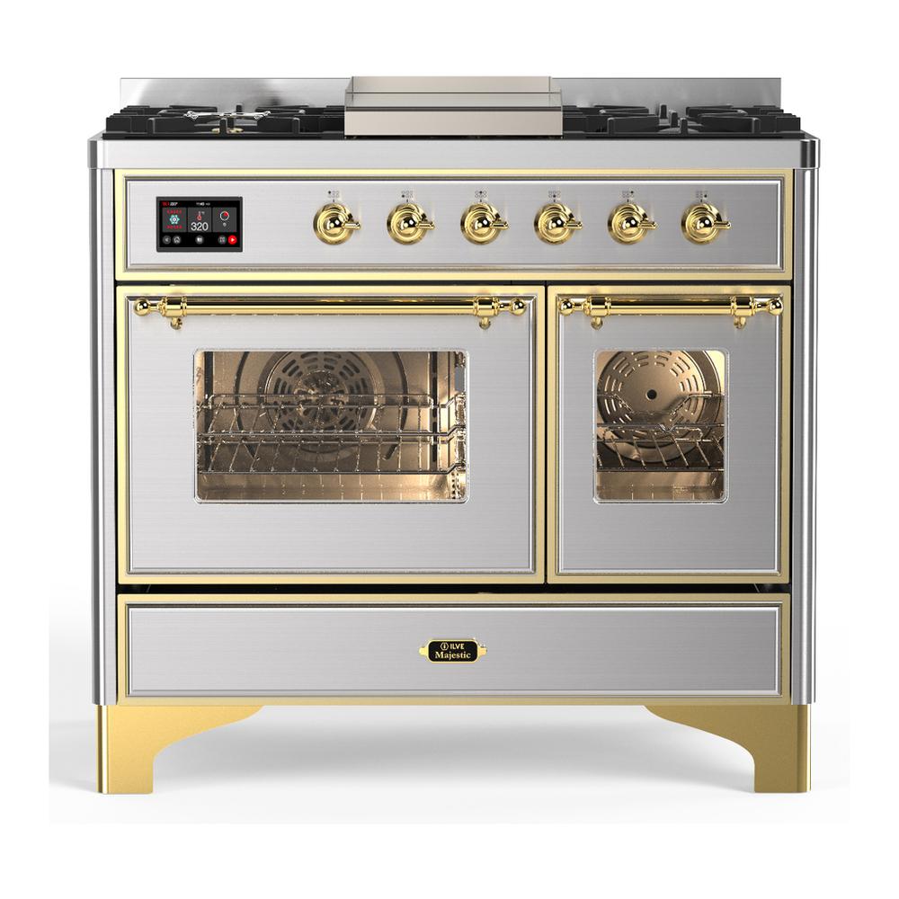 Ilve UMD40FNR3SSG Ilve Umd40Fnr3Ssg Majestic Iii 40 Inch Dual Fuel Range With 6 Burners And Griddle, Dual Function Burner Up To 25,000 Btu (Natural Gas, Triple Glass Door, Stainless Steel, Brass)