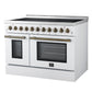 Forno FFSEL601148WHT Forno Paolo 48 Inch Freestanding Electric Range In White With Antique Brass, 6.7 Cu.Ft, True Convection Oven, Energy Efficient