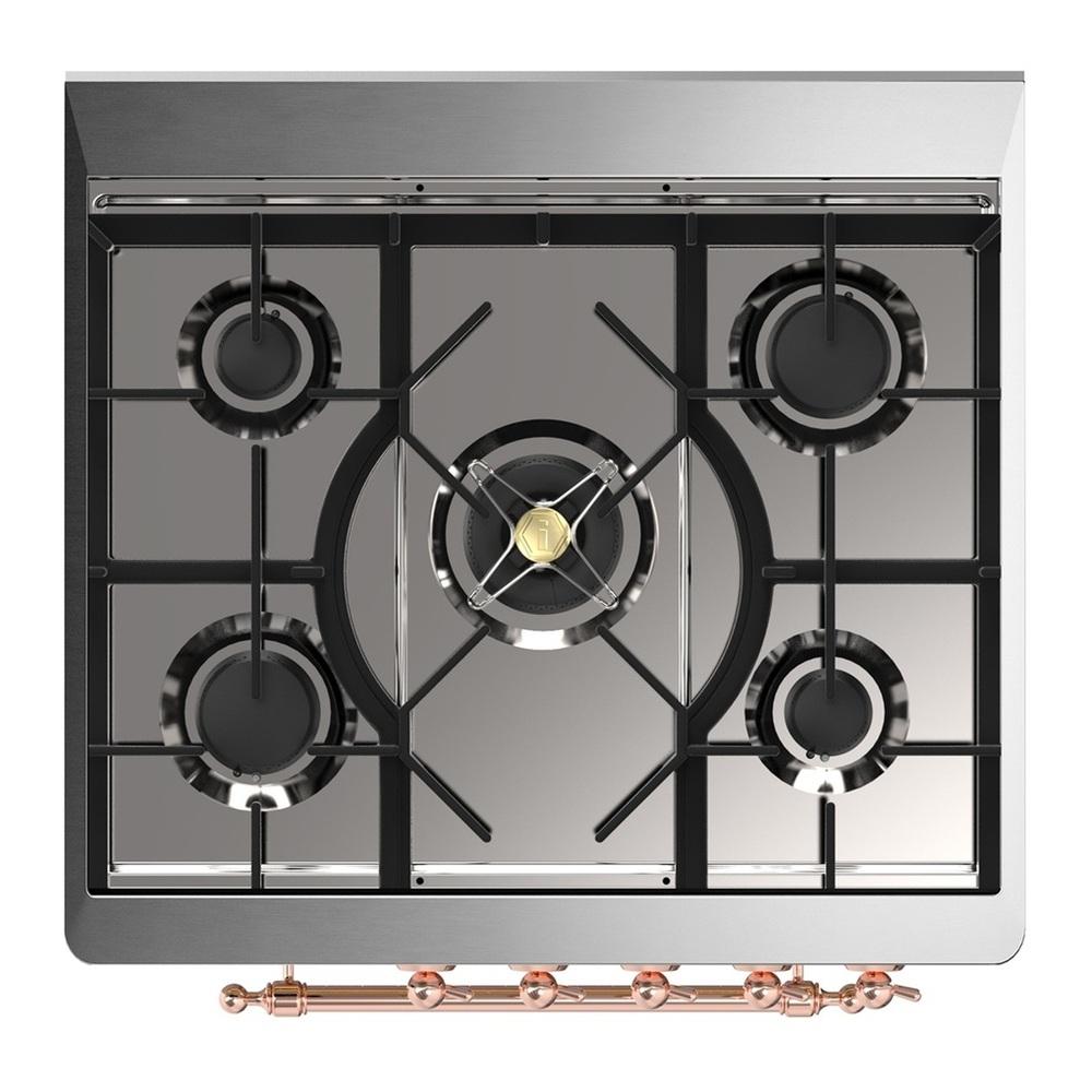 Ilve UM30NR3AWP Ilve Um30Nr3Awp Majestic Iii 30 Inch Dual Fuel Range With 5 Black Brass Burners, Dual Function Burner Up To 25,000 Btu (Natural Gas, Triple Glass Door, Antique White, Copper)