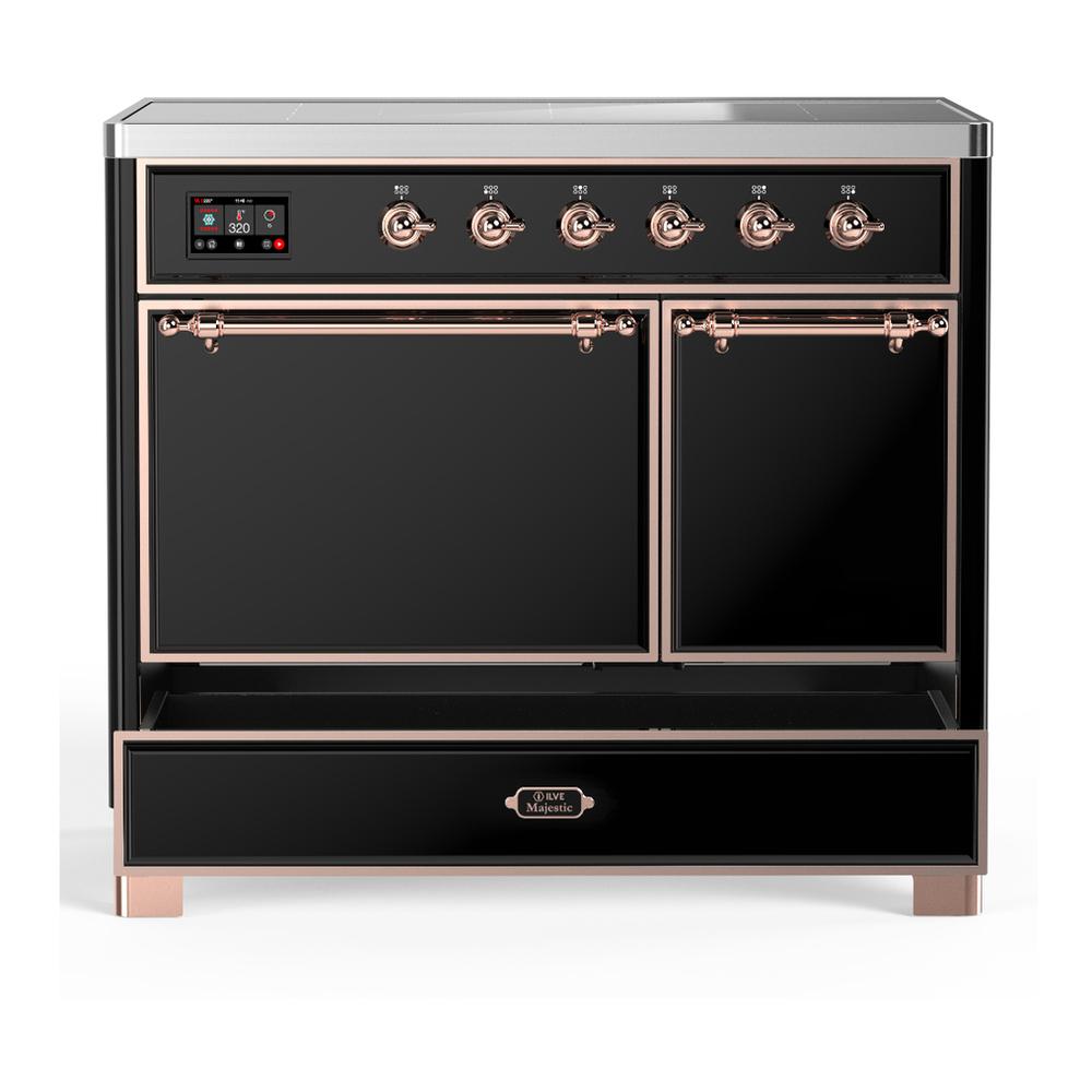 Ilve UMDIB40QNR3BKP Ilve Umdib40Qnr3Bkp Majestic Iii 40 Inch Induction Range With 6 Elements, 3.82 Cu. Ft. Total Oven Capacity (Solid Door, Glossy Black, Copper)