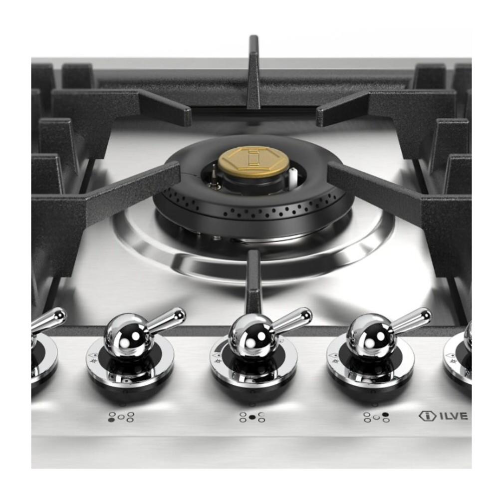 Ilve UHCPT95NSSCLP Ilve Uhcpt95Nssclp Nostalgie Ii 36 Inch Built-In Gas Cooktop With Total Black Brass Burners, In Stainless Steel (5 Sealed Burners, Liquid Propane, Chrome)
