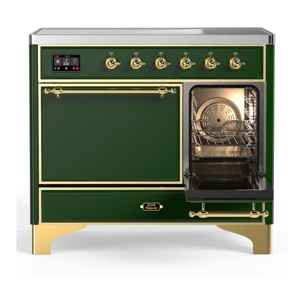 Ilve UMDIB40QNR3EGG Ilve Umdib40Qnr3Egg Majestic Iii 40 Inch Induction Range With 6 Elements, 3.82 Cu. Ft. Total Oven Capacity (Solid Door, Emerald Green, Brass)