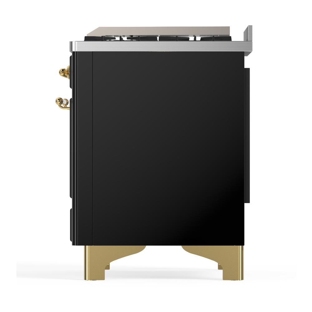 Ilve UM48FQNR3BKG Ilve Um48Fqnr3Bkg Majestic Iii 48 Inch Dual Fuel Range With 8 Burners And Griddle, Dual Function Burner Up To 25,000 Btu (Natural Gas, Solid Door, Glossy Black, Brass)