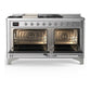 Ilve UM60FSNR3SSCLP Ilve Um60Fsnr3Ssclp Majestic Iii 60 Inch Dual Fuel Range With 7 Burners, Griddle And French Top, Dual Function Burner With Up To 25,000 Btu (Liquid Propane, Triple Glass Door, Stainless Steel, Chrome)
