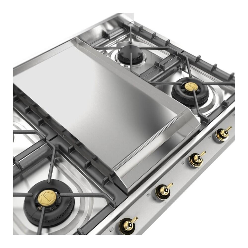 Ilve UHCP965FNSSGLP Ilve Uhcp965Fnssglp Nostalgie Ii 36 Inch Gas Cooktop With Griddle, In Stainless Steel (Liquid Propane, Brass)