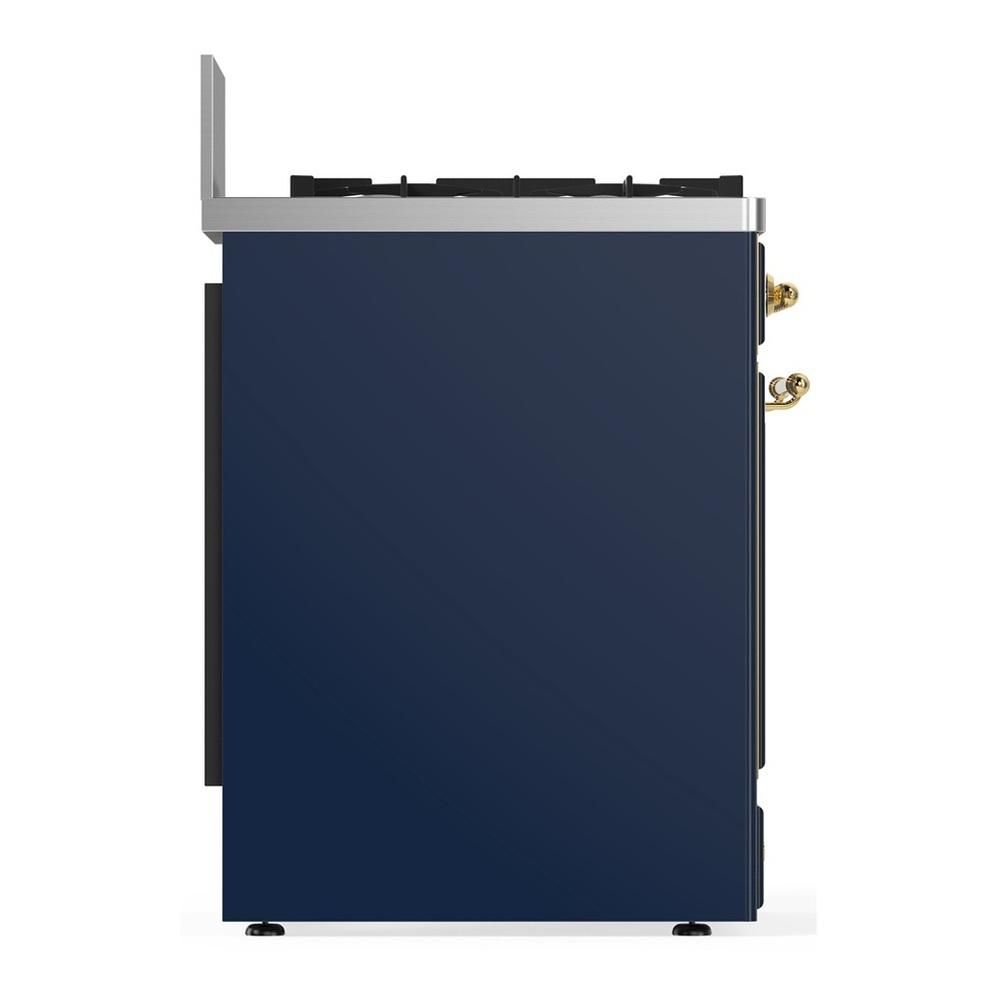 Ilve UM30QNR3MBGLP Ilve Um30Qnr3Mbglp Majestic Iii 30 Inch Dual Fuel Range With 5 Black Brass Burners, Dual Function Burner Up To 25,000 Btu (Liquid Propane, Solid Door, Midnight Blue, Brass)