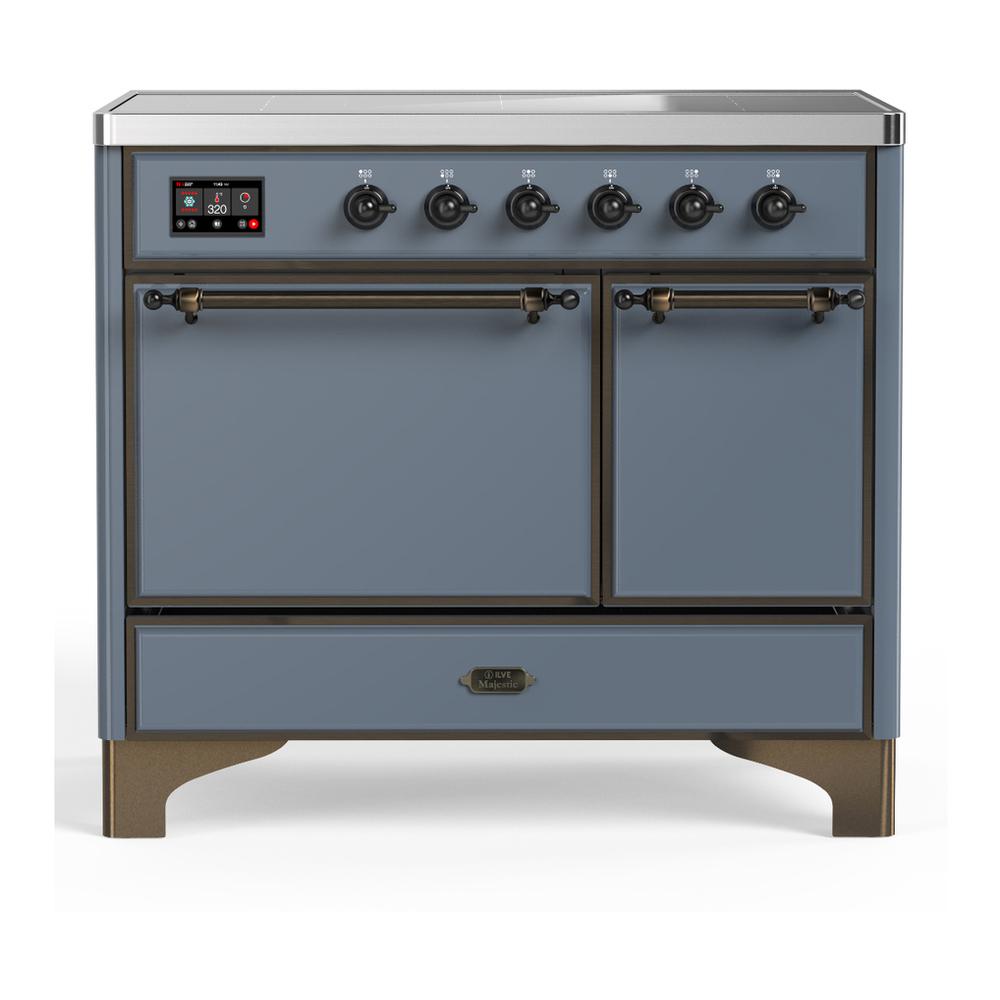 Ilve UMDIB40QNR3BGB Ilve Umdib40Qnr3Bgb Majestic Iii 40 Inch Induction Range With 6 Elements, 3.82 Cu. Ft. Total Oven Capacity (Solid Door, Blue Grey, Burnished)