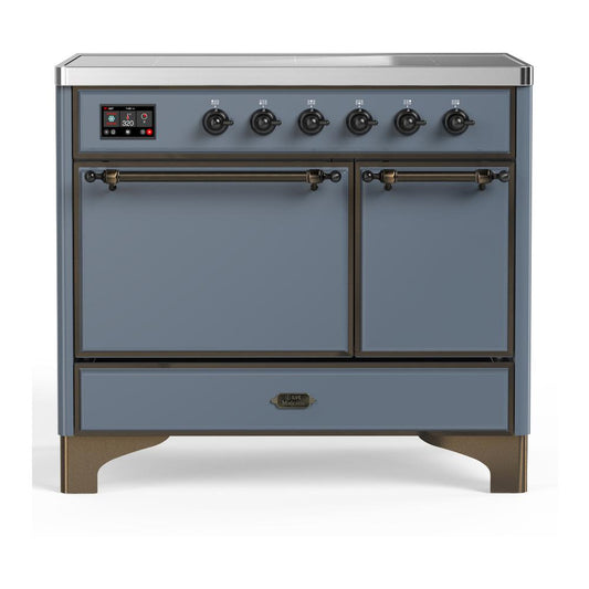 Ilve UMDIB40QNR3BGB Ilve Umdib40Qnr3Bgb Majestic Iii 40 Inch Induction Range With 6 Elements, 3.82 Cu. Ft. Total Oven Capacity (Solid Door, Blue Grey, Burnished)