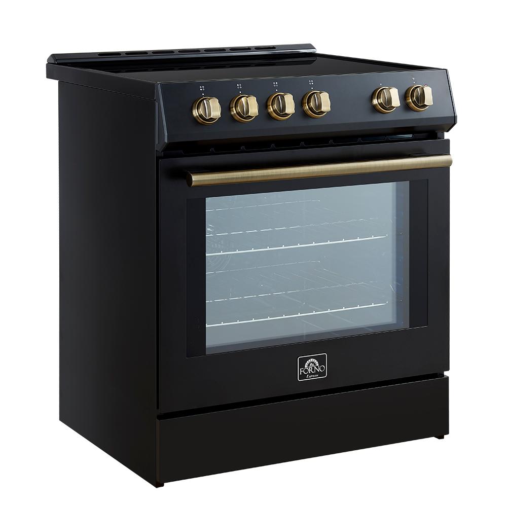 Forno FFSIN098230BLK Forno Leonardo Espresso 30-Inch Slide-In Black Induction Range, Convection Oven, 5 Cooking Zones, Touch Control Panel