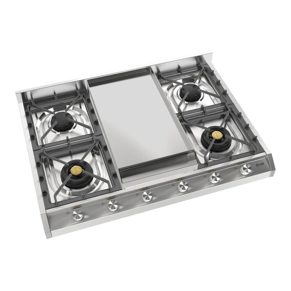 Ilve UHCP965FSSLP Ilve Uhcp965Fsslp Professional Plus Ii 36 Inch Gas Cooktop With Griddle, In Stainless Steel (Liquid Propane)