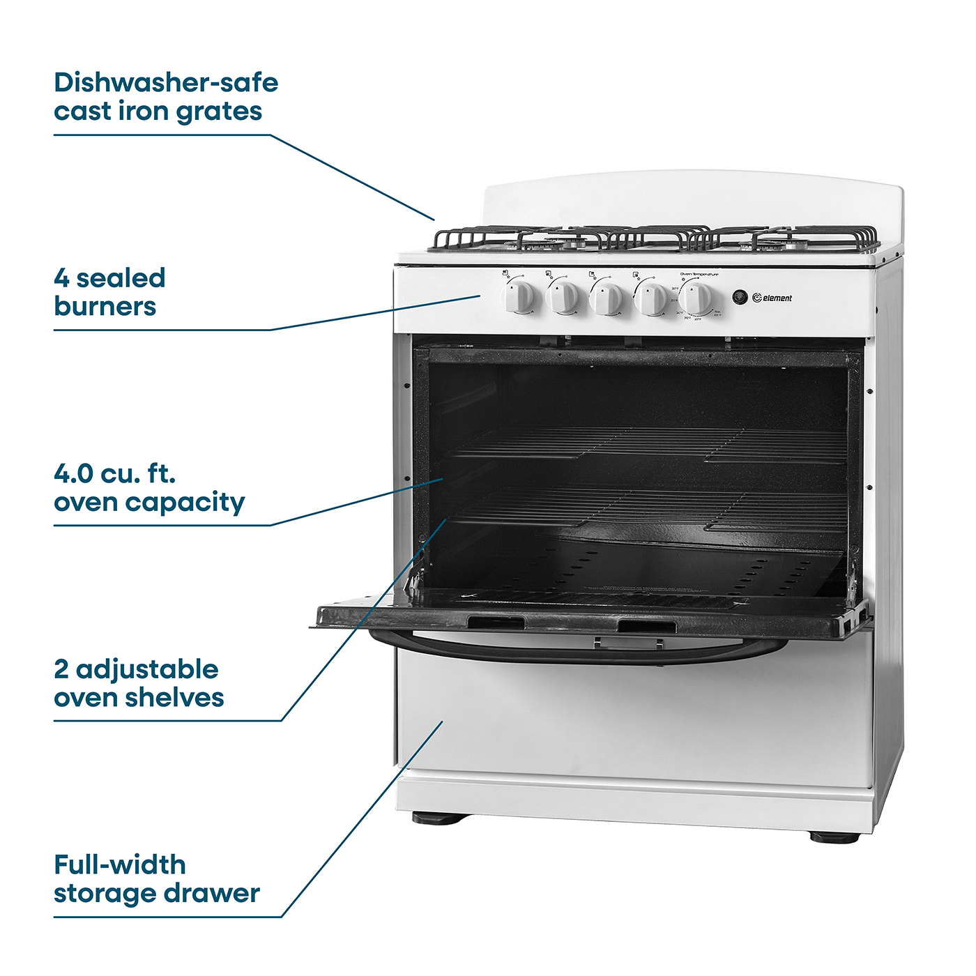 Element Appliance EEGR3A4MCCW Element Electronics 4.0 Cu. Ft. 30", 4-Burner Gas Range (Eegr3A4Mccw)