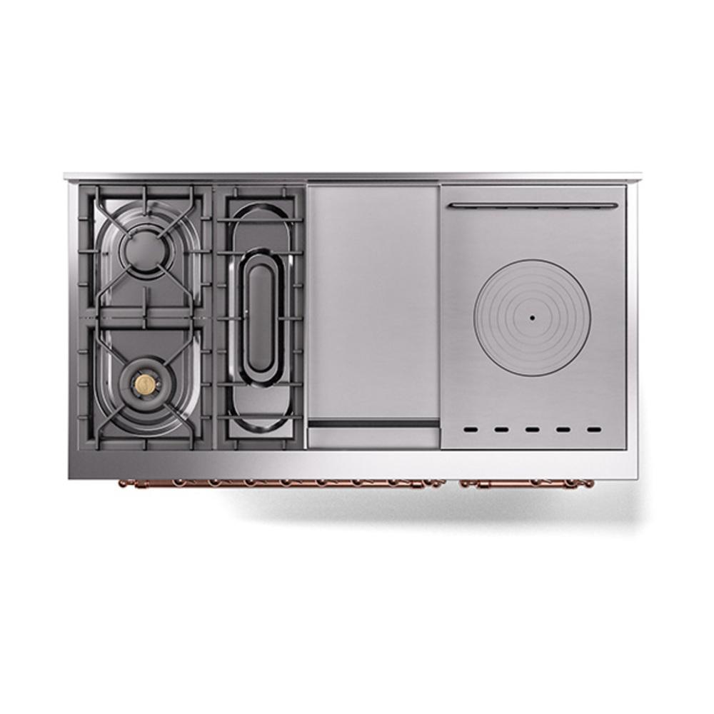 Ilve UN48FSQNMPRAP Ilve Un48Fsqnmprap Nostalgie Ii Noblesse 48" Dual Fuel Range (5 Sealed Burners + Griddle + French Top, Natural Gas, Solid Door, Ral, Copper)