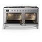 Ilve UM60FQNR3SSC Ilve Um60Fqnr3Ssc Majestic Iii 60 Inch Dual Fuel Range With 9 Burners And Griddle, Dual Function Burner Up To 25,000 Btu (Natural Gas, Solid Door, Stainless Steel, Chrome)