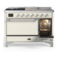 Ilve UM48FSQNR3AWCLP Ilve Um48Fsqnr3Awclp Majestic Iii 48 Inch Dual Fuel Range With 5 Black Brass Burners, Griddle And French Top, Dual Function Burner Up To 25,000 Btu (Liquid Propane, Solid Door, Antique White, Chrome)