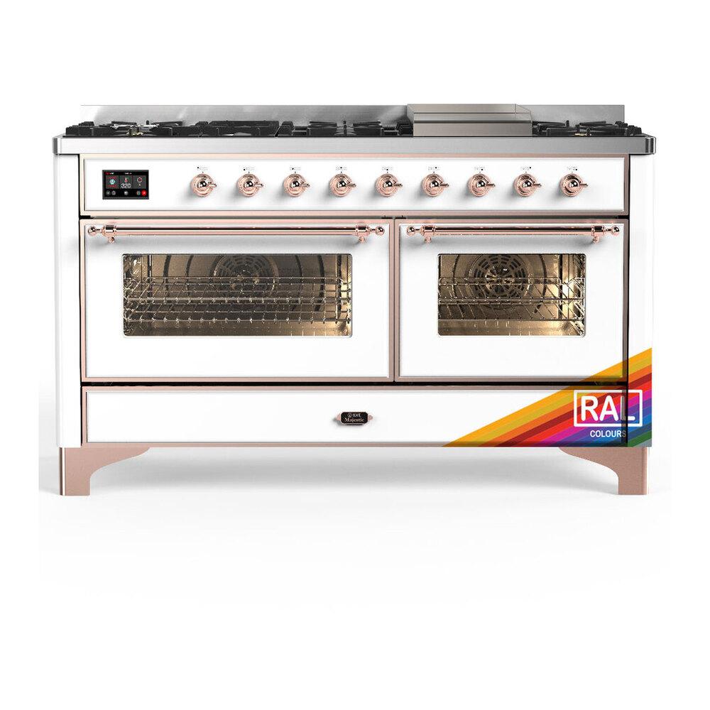 Ilve UM60FNR3RAP Ilve Um60Fnr3Rap Majestic Iii 60 Inch Dual Fuel Range With 9 Burners And Griddle, Dual Function Burner Up To 25,000 Btu (Natural Gas, Triple Glass Door, Ral, Copper)