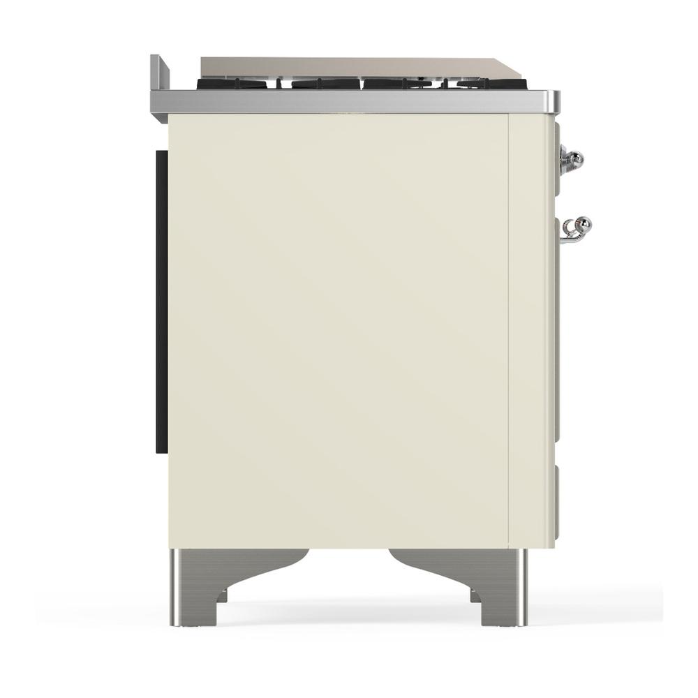 Ilve UM48FSQNR3AWCLP Ilve Um48Fsqnr3Awclp Majestic Iii 48 Inch Dual Fuel Range With 5 Black Brass Burners, Griddle And French Top, Dual Function Burner Up To 25,000 Btu (Liquid Propane, Solid Door, Antique White, Chrome)