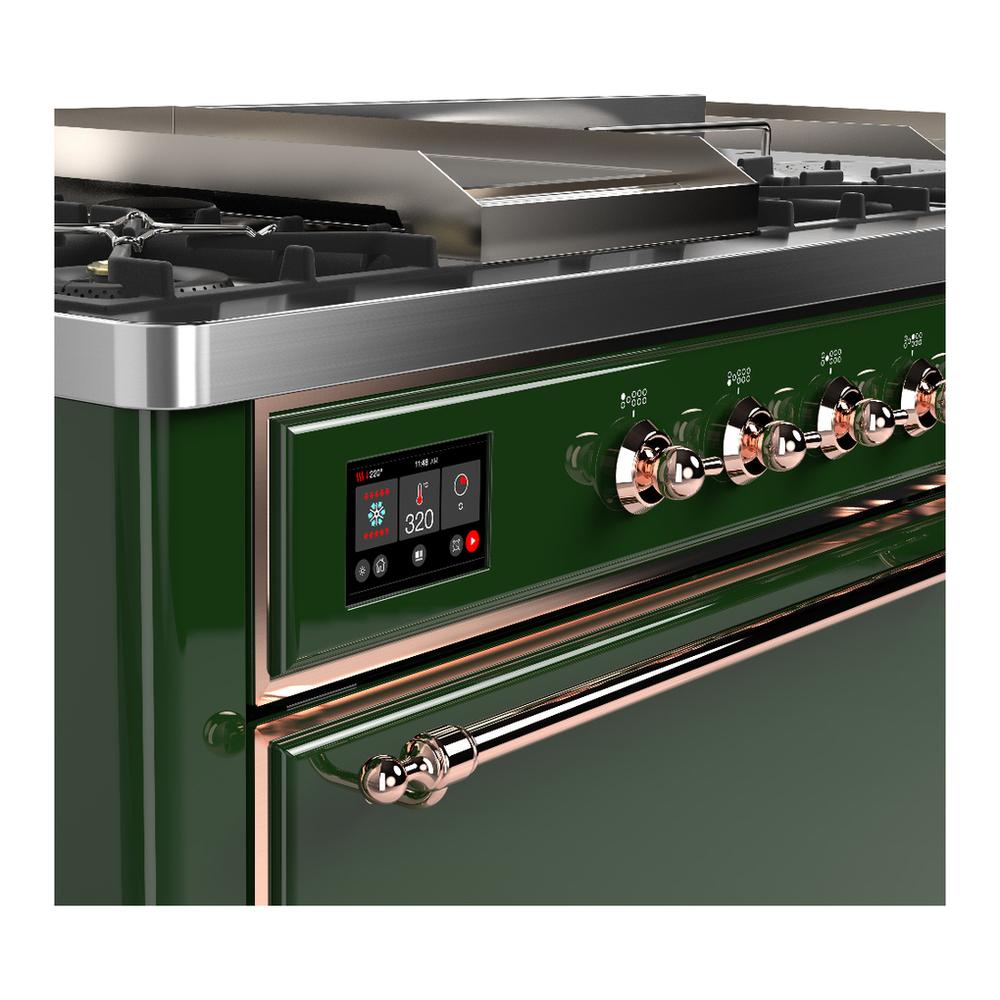 Ilve UM60FSQNR3EGP Ilve Um60Fsqnr3Egp Majestic Iii 60 Inch Dual Fuel Range With 7 Burners, Griddle And French Top, Dual Function Burner With Up To 25,000 Btu (Natural Gas, Solid Door, Emerald Green, Copper)