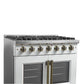 Forno FFSGS644436WHT Forno Galiano 36-Inch French Door Gas Range White And Antique Brass Design, 6 Sealed Burners 83,000 Btu, 5.36 Cu.Ft. Convection Oven