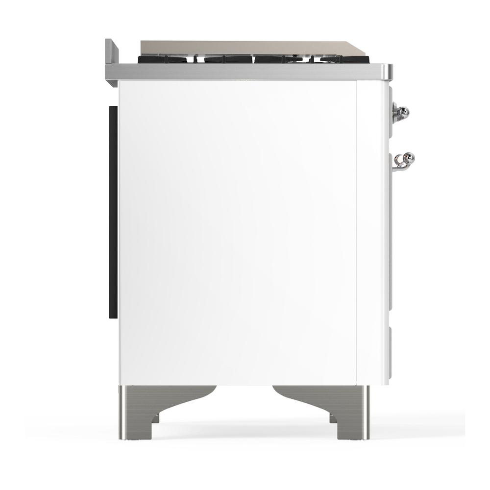 Ilve UM48FSQNR3WHC Ilve Um48Fsqnr3Whc Majestic Iii 48 Inch Dual Fuel Range With 5 Black Brass Burners, Griddle And French Top, Dual Function Burner Up To 25,000 Btu (Natural Gas, Solid Door, White, Chrome)