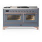Ilve UM60FSNR3BGPLP Ilve Um60Fsnr3Bgplp Majestic Iii 60 Inch Dual Fuel Range With 7 Burners, Griddle And French Top, Dual Function Burner With Up To 25,000 Btu (Liquid Propane, Triple Glass Door, Blue Grey, Copper)