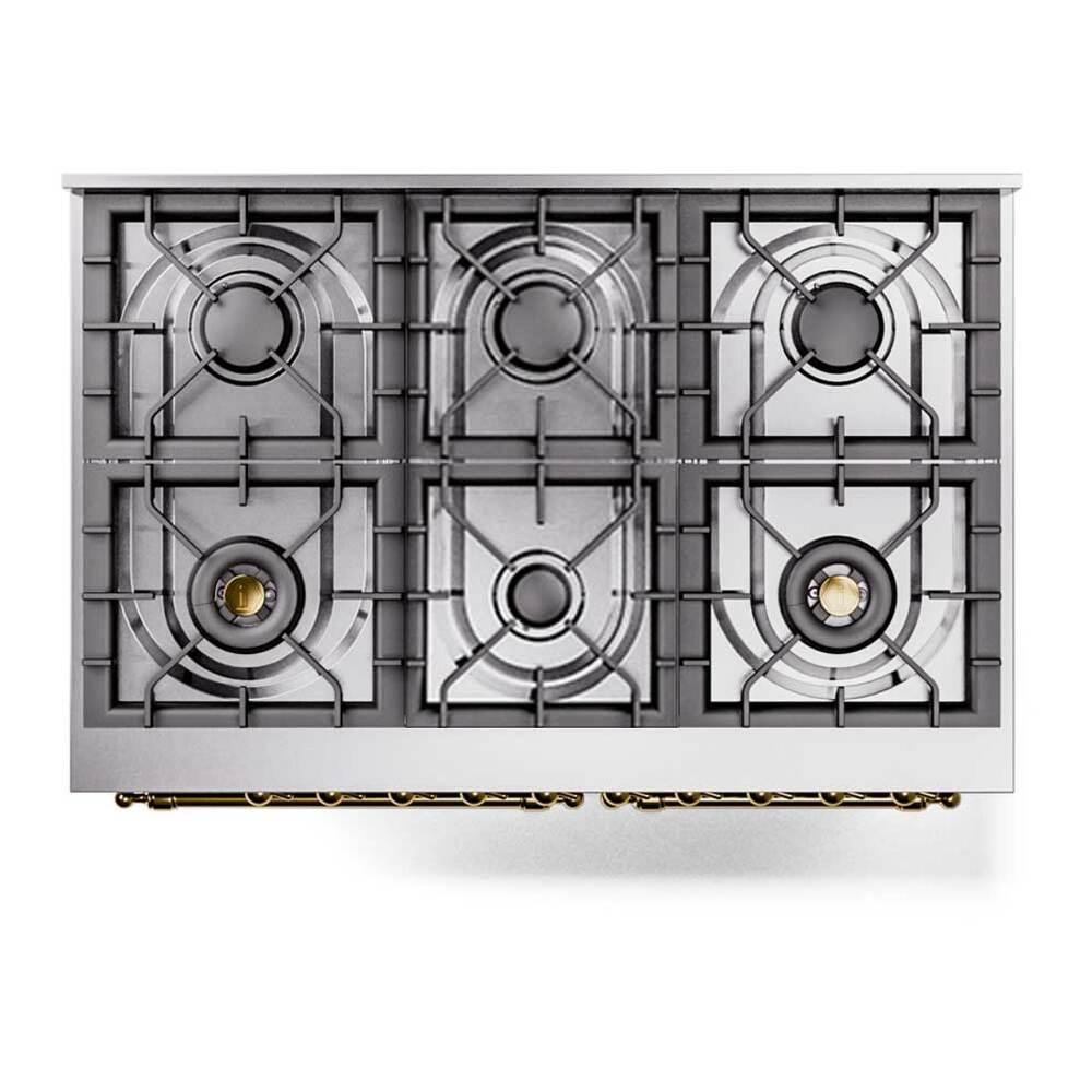 Ilve UPD406NMPSSG Ilve Upd406Nmpssg Nostalgie Ii 40 Inch Dual Fuel Range With 6 Total Black Brass Burners (Limited Edition) (Natural Gas, Stainless Steel)
