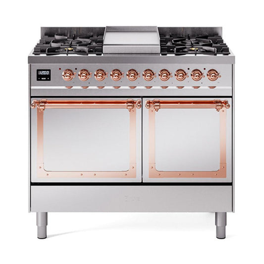 Ilve UND40FQNMPSSPLP Ilve Und40Fqnmpssplp Nostalgie Ii Noblesse 40" Dual Fuel Range (Liquid Propane, Solid Door, Stainless Steel, Copper)