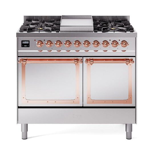 Ilve UND40FQNMPSSPLP Ilve Und40Fqnmpssplp Nostalgie Ii Noblesse 40" Dual Fuel Range (Liquid Propane, Solid Door, Stainless Steel, Copper)
