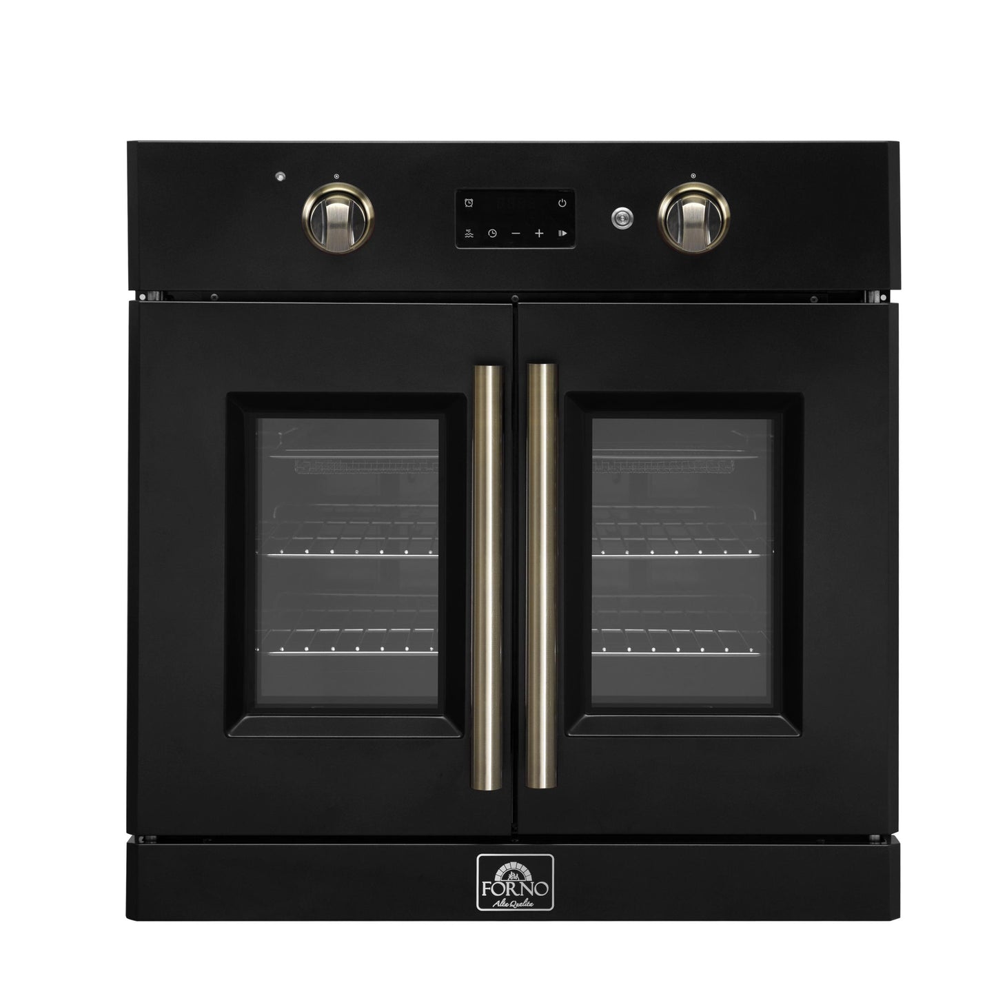 Forno FBOEL133330BLK Forno Asti 30-Inch French Door Electric Wall Oven In Black & Antique Brass, 3.68 Cu. Ft. True Convection, 3,600W, Air Fry, Sous Vide, Self-Clean