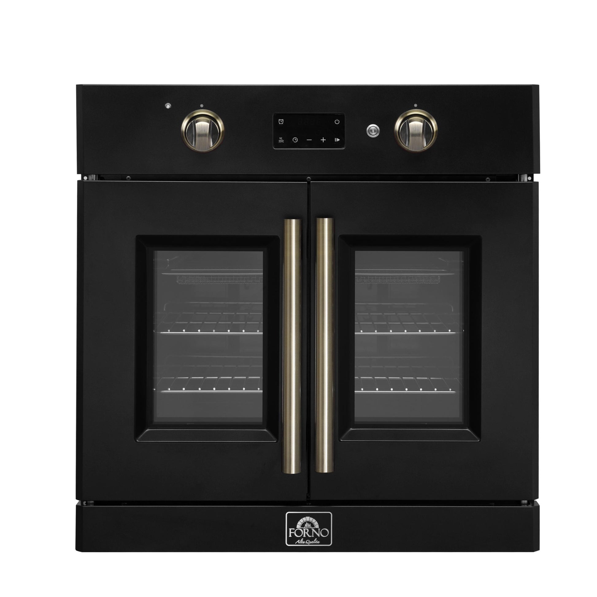 Forno FBOEL133330BLK Forno Asti 30-Inch French Door Electric Wall Oven In Black & Antique Brass, 3.68 Cu. Ft. True Convection, 3,600W, Air Fry, Sous Vide, Self-Clean