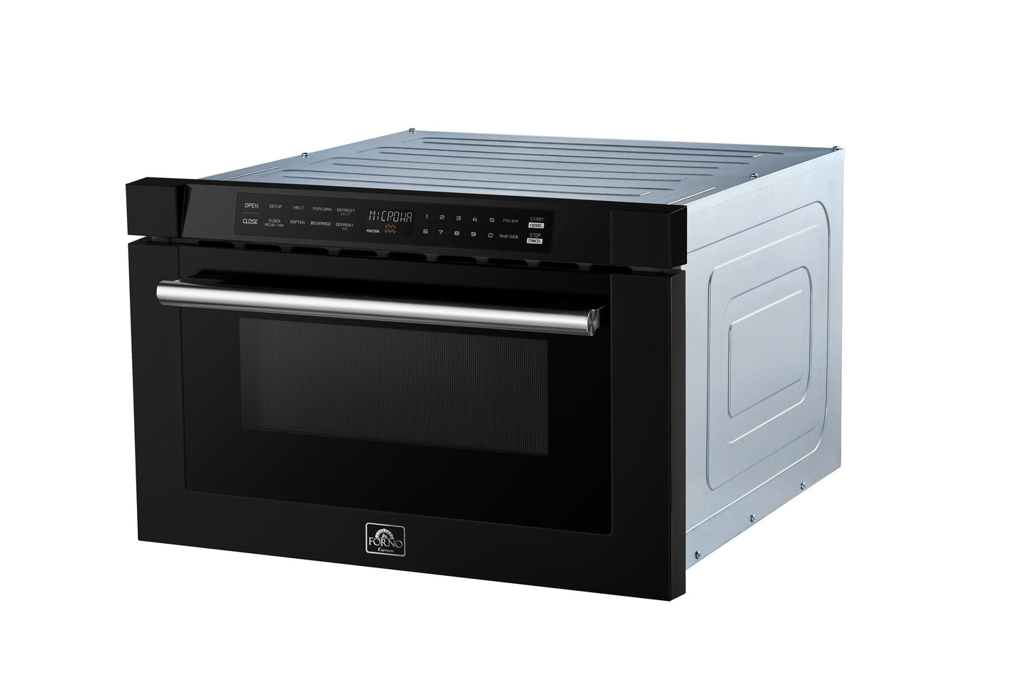 Forno FMWDR300024BLK Forno Capoliveri Espresso 24-Inch Microwave Drawer, Black, 1.2 Cu.Ft, 1500 Watts, Built-In, Touch Control Lcd Display, Auto-Touch Open/Close, 11 Power Levels, Sensor Cooking