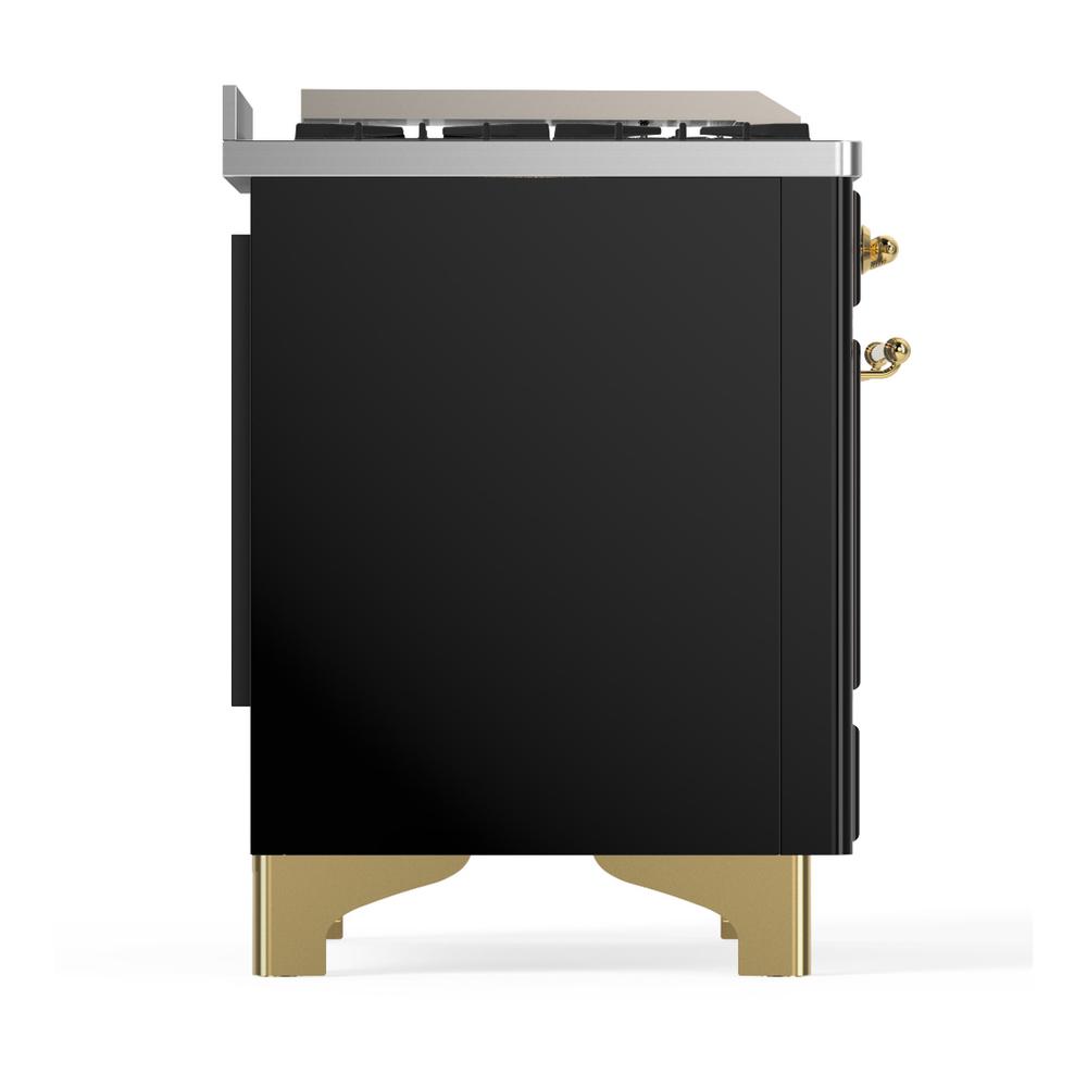 Ilve UM48FNR3BKGLP Ilve Um48Fnr3Bkglp Majestic Iii 48 Inch Dual Fuel Range With 8 Burners And Griddle, Dual Function Burner Up To 25,000 Btu (Liquid Propane, Triple Glass Door, Glossy Black, Brass)