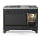 Ilve UM48FQNR3MGB Ilve Um48Fqnr3Mgb Majestic Iii 48 Inch Dual Fuel Range With 8 Burners And Griddle, Dual Function Burner Up To 25,000 Btu (Natural Gas, Solid Door, Graphite Matte, Burnished)