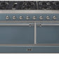 Ilve UM15FDQNS3BGC Majestic Ii 60 Inch Dual Fuel Natural Gas Freestanding Range In Blue Grey With Chrome Trim