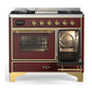 Ilve UMD40FNR3BUGLP Ilve Umd40Fnr3Buglp Majestic Iii 40 Inch Dual Fuel Range With 6 Burners And Griddle, Dual Function Burner Up To 25,000 Btu (Liquid Propane, Triple Glass Door, Burgundy, Brass)