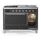 Ilve UM48FSQNR3MGC Ilve Um48Fsqnr3Mgc Majestic Iii 48 Inch Dual Fuel Range With 5 Black Brass Burners, Griddle And French Top, Dual Function Burner Up To 25,000 Btu (Natural Gas, Solid Door, Graphite Matte, Chrome)
