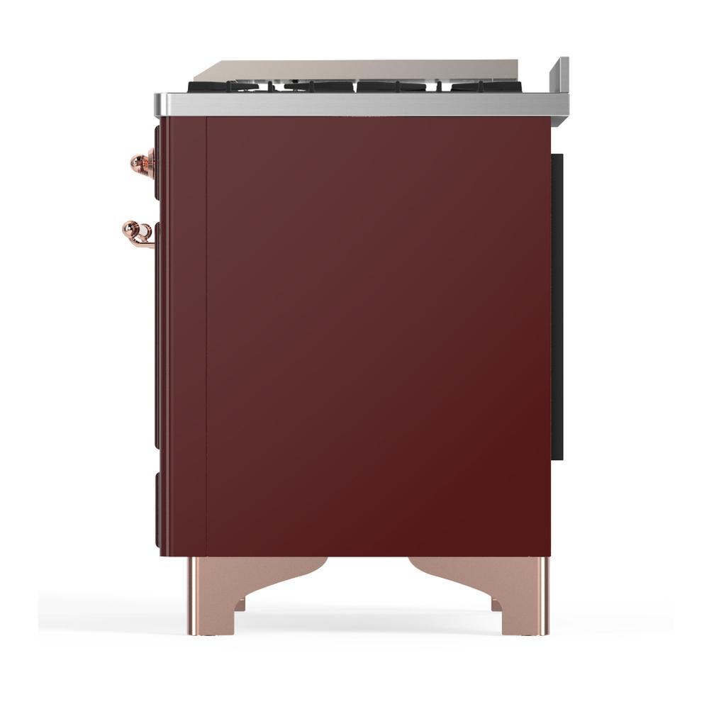 Ilve UM48FNR3BUPLP Ilve Um48Fnr3Buplp Majestic Iii 48 Inch Dual Fuel Range With 8 Burners And Griddle, Dual Function Burner Up To 25,000 Btu (Liquid Propane, Triple Glass Door, Burgundy, Copper)