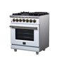 Forno FFSGS612530WHT Forno Massimo 30-Inch Freestanding Dual Fuel Range In White With Antique Brass Accessories, 4 Burners, 4.32 Cu. Ft. Convection Oven