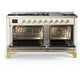 Ilve UM60FNR3AWG Ilve Um60Fnr3Awg Majestic Iii 60 Inch Dual Fuel Range With 9 Burners And Griddle, Dual Function Burner Up To 25,000 Btu (Natural Gas, Triple Glass Door, Antique White, Brass)