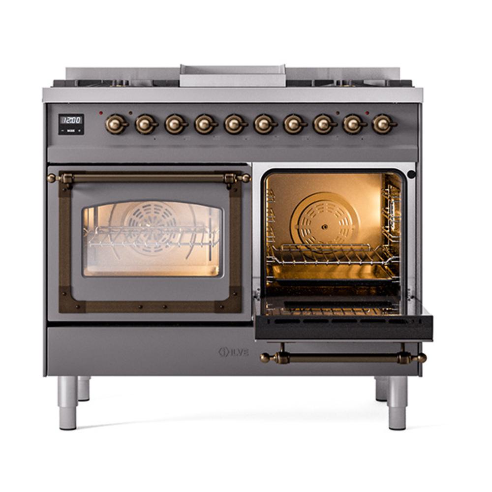 Ilve UND40FNMPMGBLP Ilve Und40Fnmpmgblp Nostalgie Ii Noblesse 40" Dual Fuel Range (Liquid Propane, Triple Glass Door, Graphite Matte, Burnished)