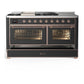 Ilve UM60FSNR3MGP Ilve Um60Fsnr3Mgp Majestic Iii 60 Inch Dual Fuel Range With 7 Burners, Griddle And French Top, Dual Function Burner With Up To 25,000 Btu (Natural Gas, Triple Glass Door, Graphite Matte, Copper)