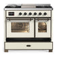 Ilve UMD40FNR3AWB Ilve Umd40Fnr3Awb Majestic Iii 40 Inch Dual Fuel Range With 6 Burners And Griddle, Dual Function Burner Up To 25,000 Btu (Natural Gas, Triple Glass Door, Antique White, Burnished)