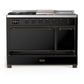 Ilve UM48FSQNR3BKBLP Ilve Um48Fsqnr3Bkblp Majestic Iii 48 Inch Dual Fuel Range With 5 Black Brass Burners, Griddle And French Top, Dual Function Burner Up To 25,000 Btu (Liquid Propane, Solid Door, Glossy Black, Burnished)