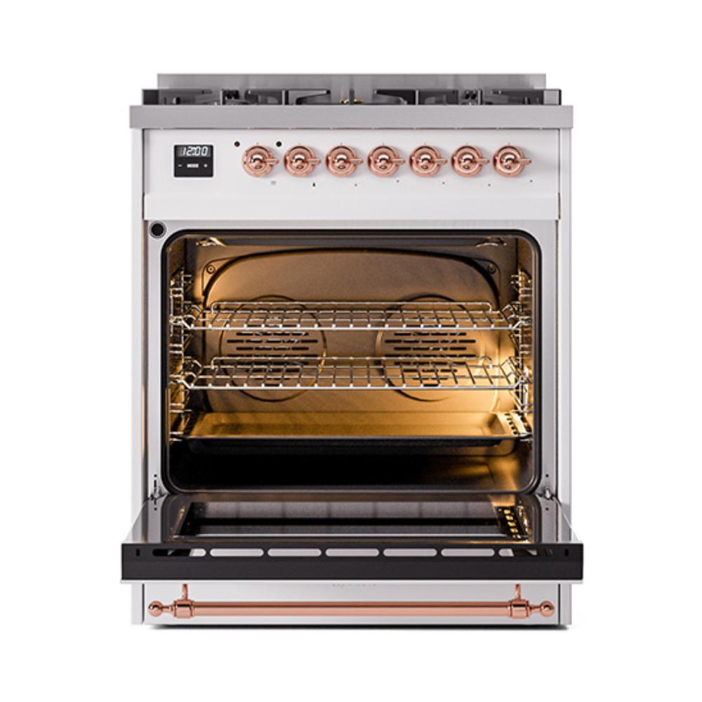 Ilve UN30NMPWHPLP Ilve Un30Nmpwhplp Nostalgie Ii Noblesse 30" Dual Fuel Range (Liquid Propane, Triple Glass Door, White, Copper)