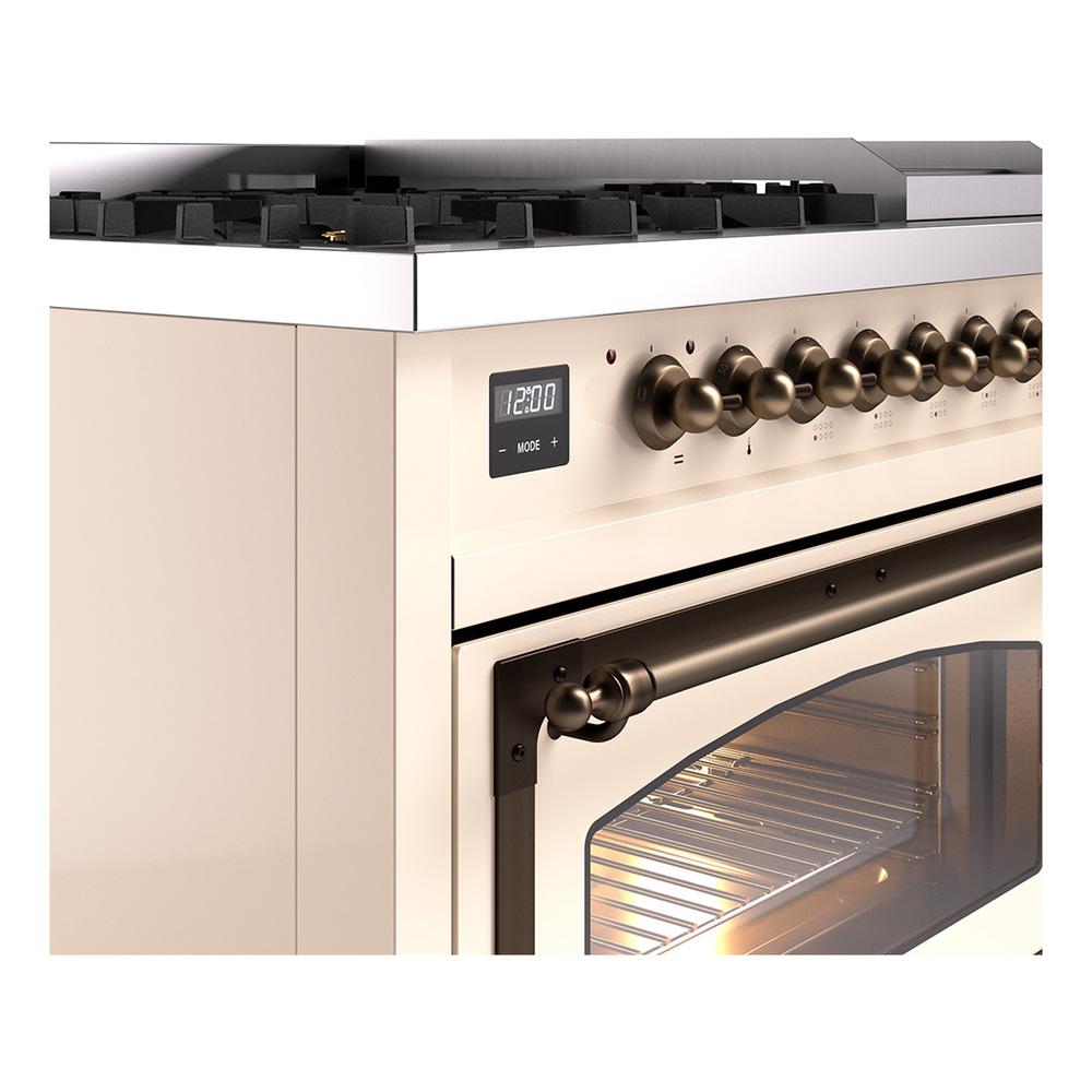 Ilve UN48FNMPAWBLP Ilve Un48Fnmpawblp Nostalgie Ii Noblesse 48" Dual Fuel Range (8 Sealed Burners + Griddle, Liquid Propane, Triple Glass Door, Antique White, Burnished)
