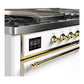 Ilve UM60FSQNR3WHGLP Ilve Um60Fsqnr3Whglp Majestic Iii 60 Inch Dual Fuel Range With 7 Burners, Griddle And French Top, Dual Function Burner With Up To 25,000 Btu (Liquid Propane, Solid Door, White, Brass)