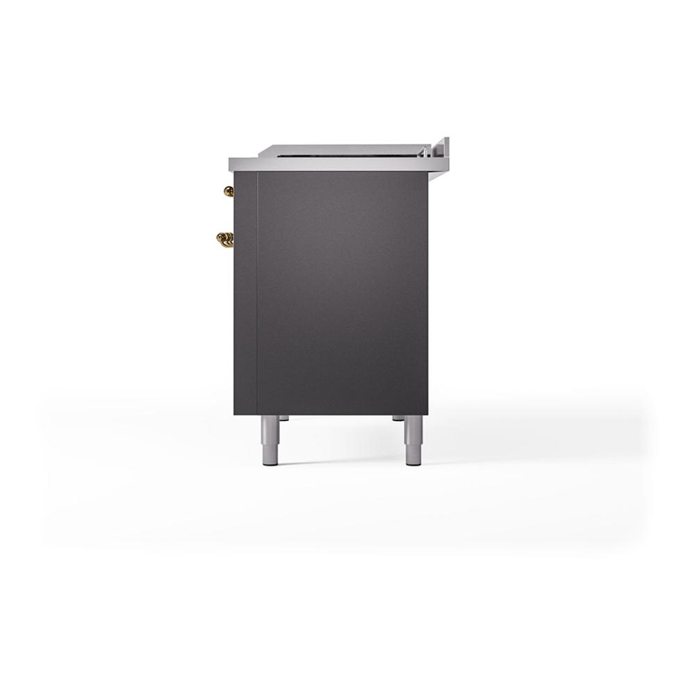 Ilve UN48FSQNMPMGGLP Ilve Un48Fsqnmpmgglp Nostalgie Ii Noblesse 48" Dual Fuel Range (5 Sealed Burners + Griddle + French Top, Liquid Propane, Solid Door, Graphite Matte, Brass)