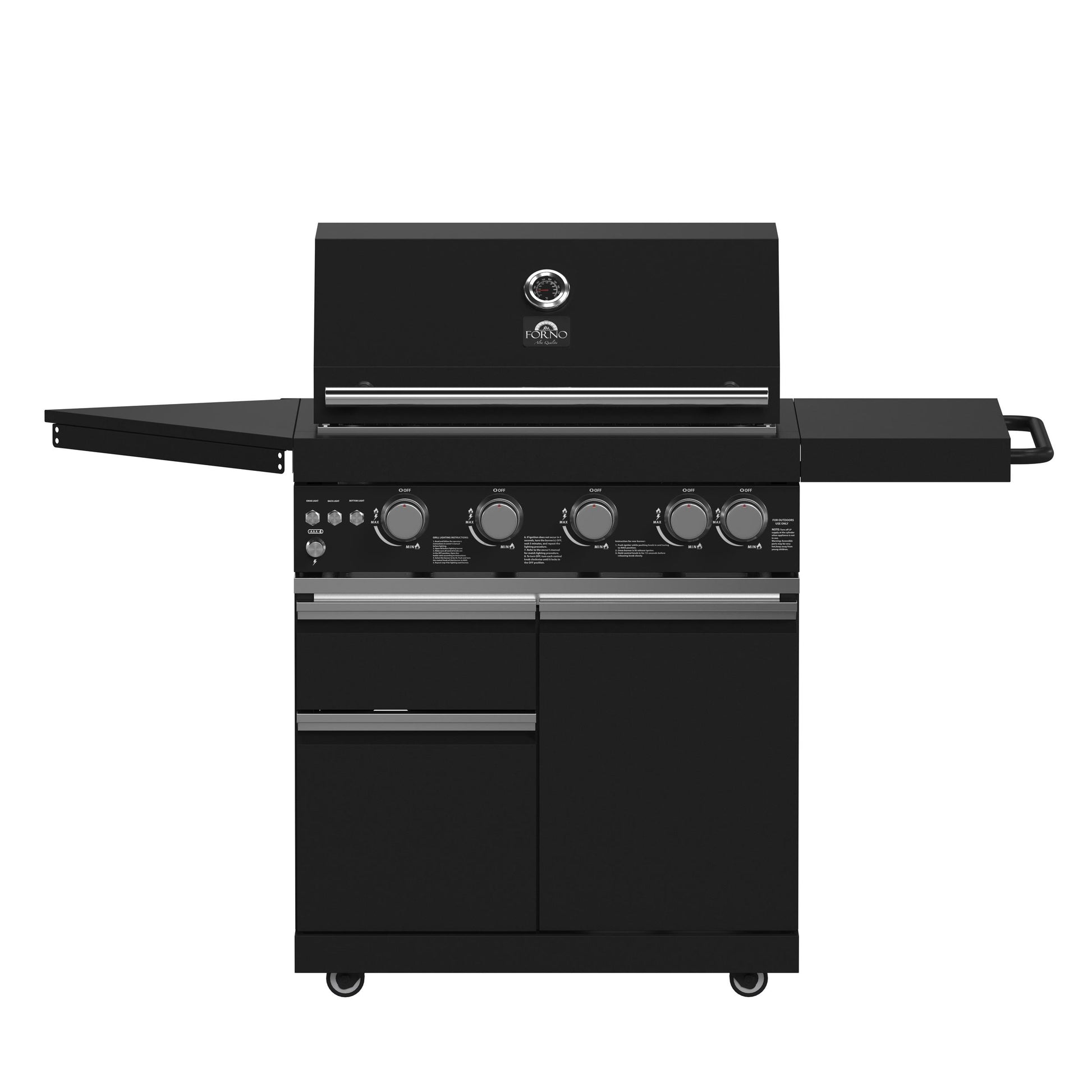 Forno FODKT2582BLK Forno All Aperto 62,600 Btu Bbq, 3 Stainless Steel Burners, Infrared Burners, Sink Module, Black Sintered Stone Countertops, Bar And Beverage Center