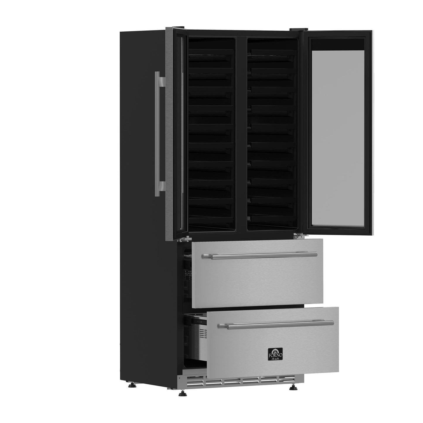 Forno FWCDR663532S Forno Campania 32-Inch Wine Cooler, Stainless Steel, Dual Wine Zones, Two Beverage Drawers, 17.7 Cu.Ft